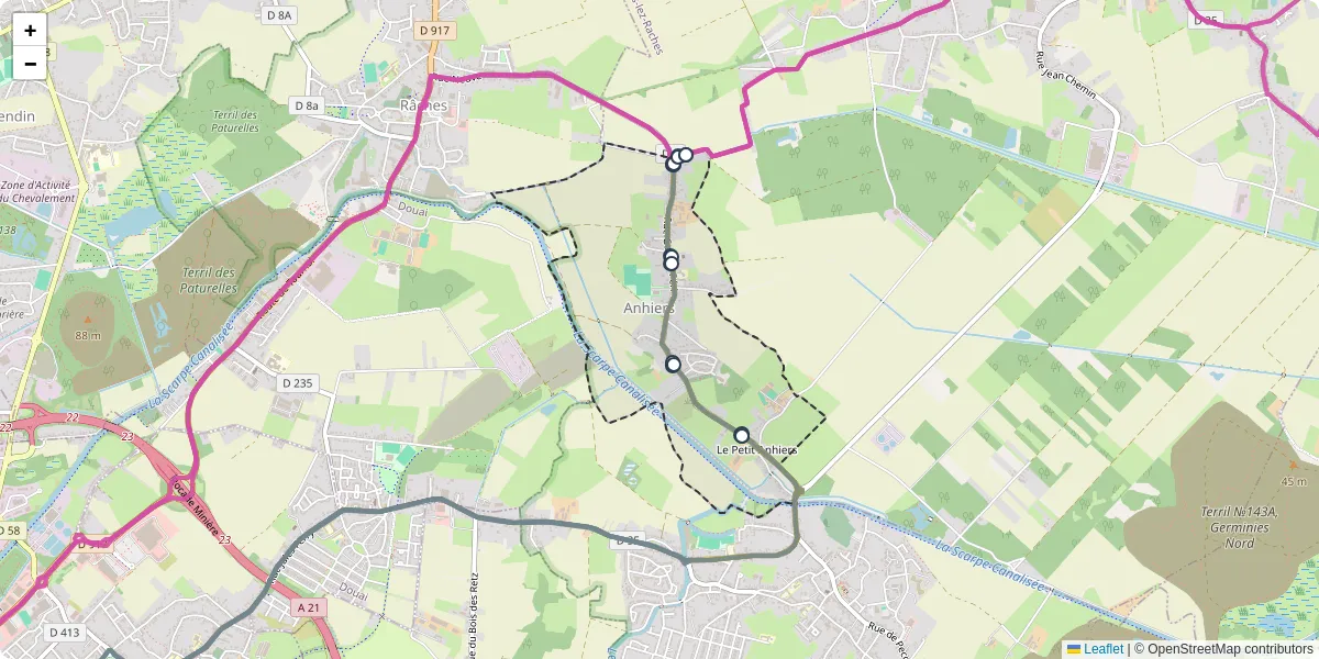Carte du réseau de transport en commun à Anhiers - lignes de bus et arrêts
