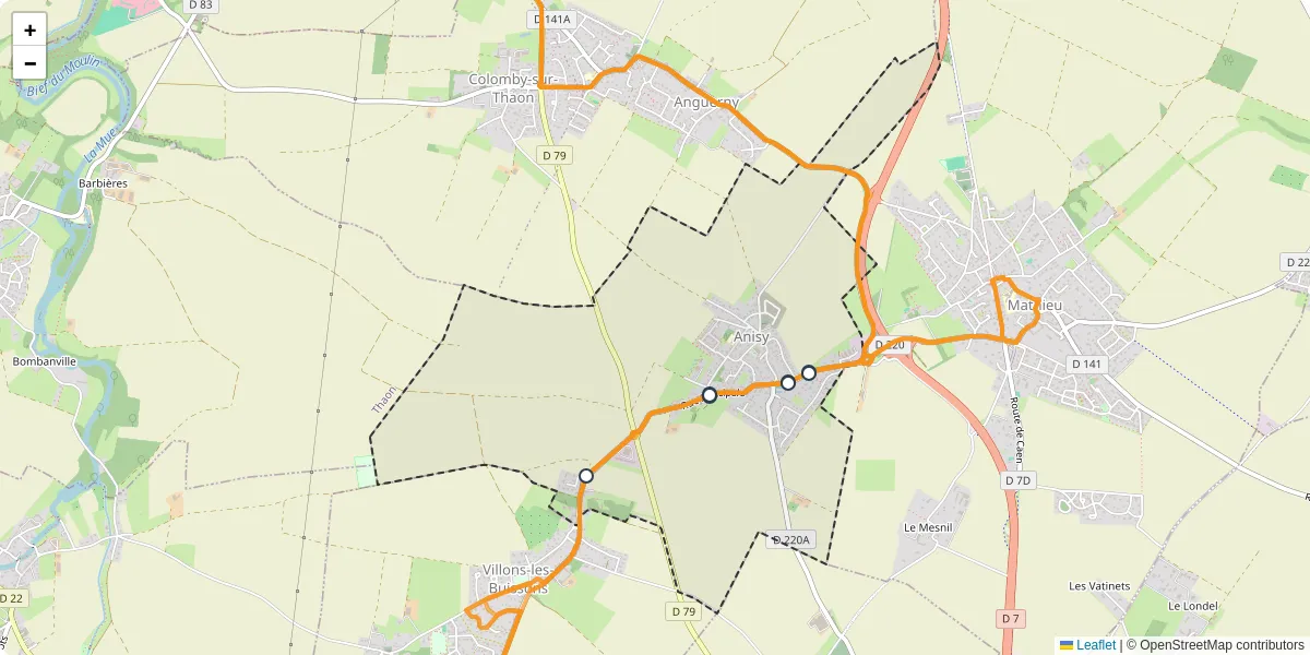 Carte du réseau de transport en commun à Anisy - lignes de bus et arrêts