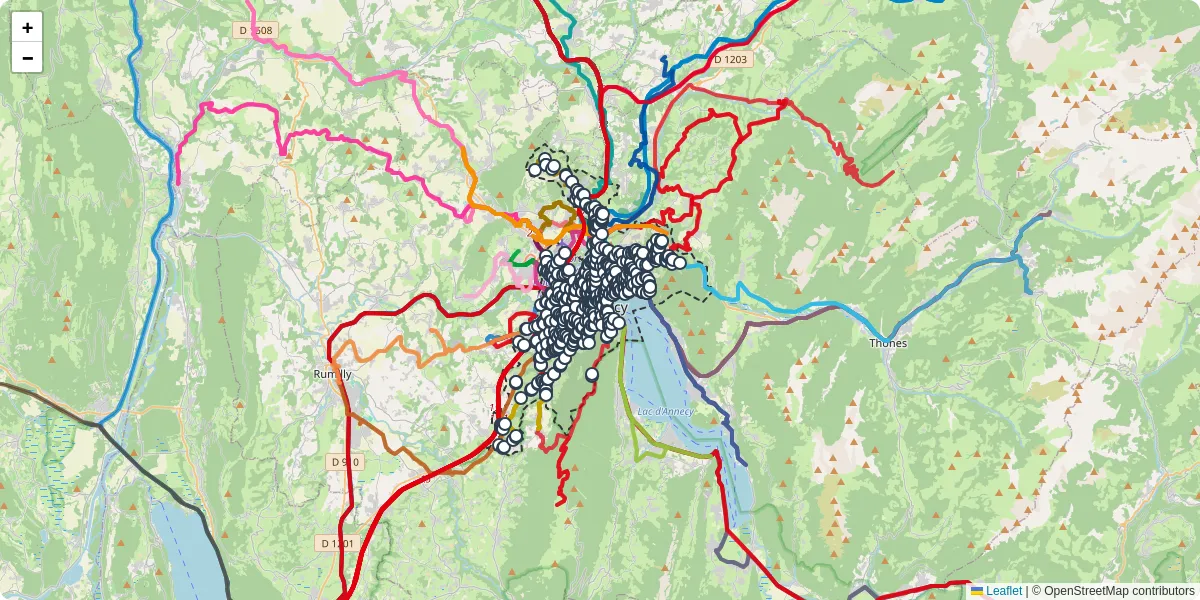 Carte du réseau de transport en commun à Annecy - lignes de bus et arrêts