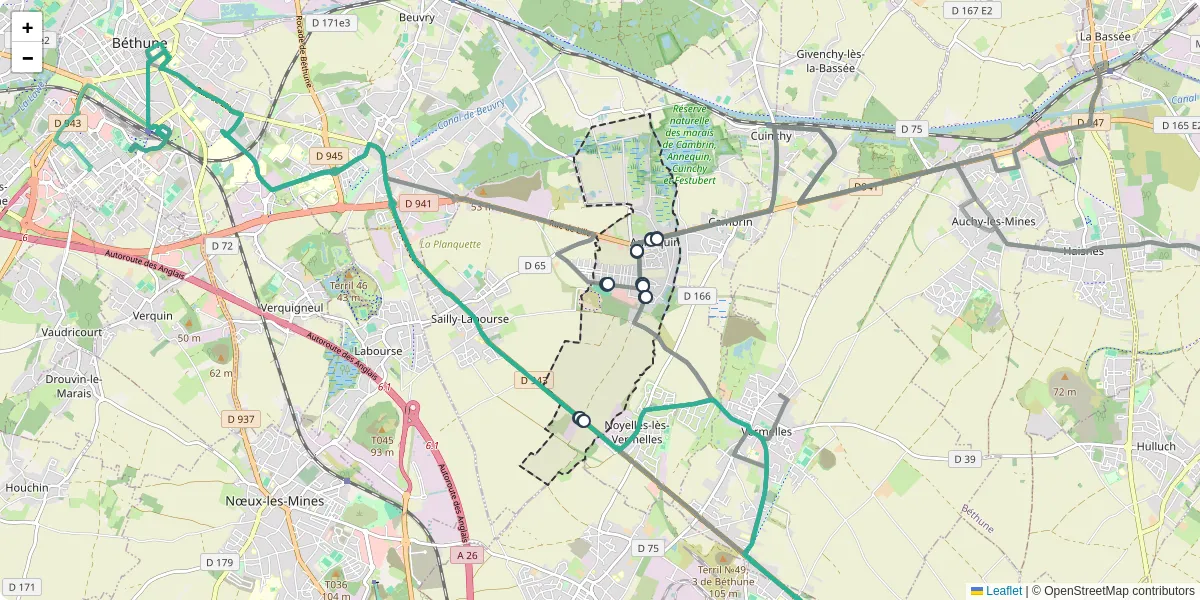 Carte du réseau de transport en commun à Annequin - lignes de bus et arrêts