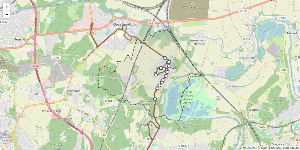 Carte du réseau de transport en commun à Annet-sur-Marne - lignes de bus et arrêts