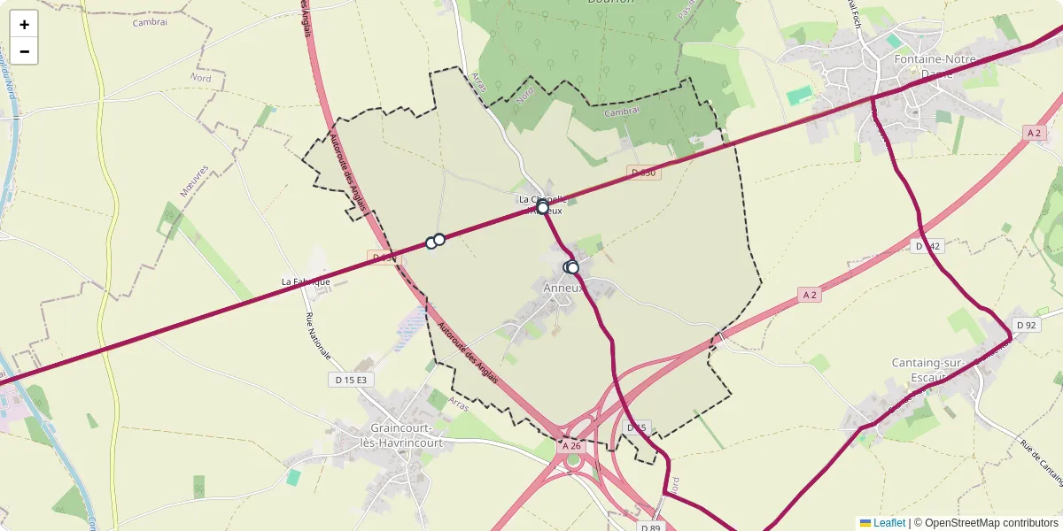 Carte du réseau de transport en commun à Anneux - lignes de bus et arrêts