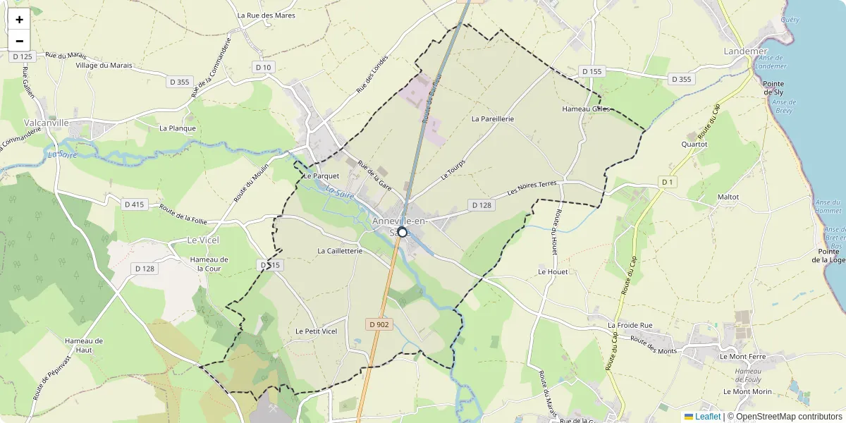 Carte du réseau de transport en commun à Anneville-en-Saire - lignes de bus et arrêts