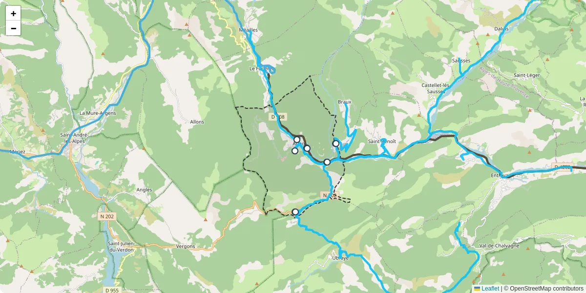 Carte du réseau de transport en commun à Annot - lignes de bus et arrêts