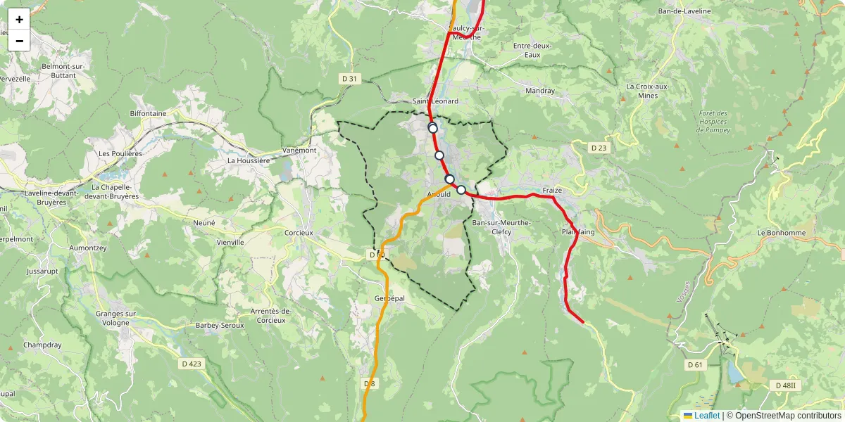 Carte du réseau de transport en commun à Anould - lignes de bus et arrêts