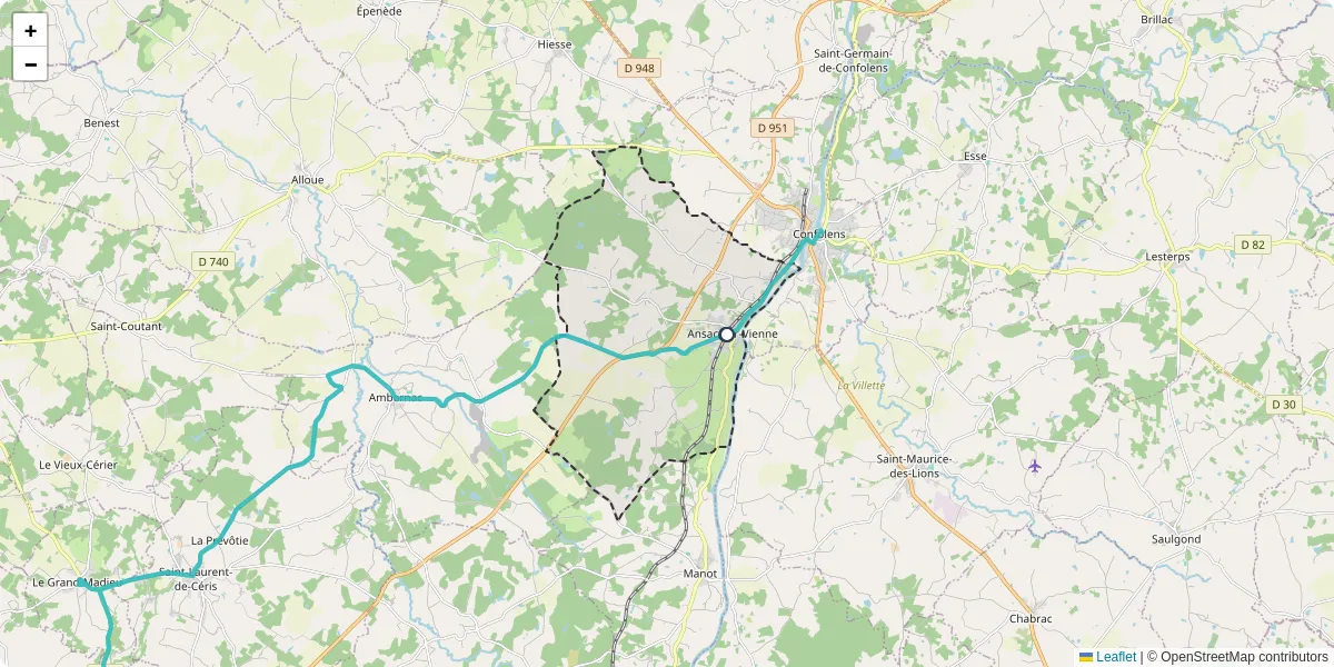 Carte du réseau de transport en commun à Ansac-sur-Vienne - lignes de bus et arrêts