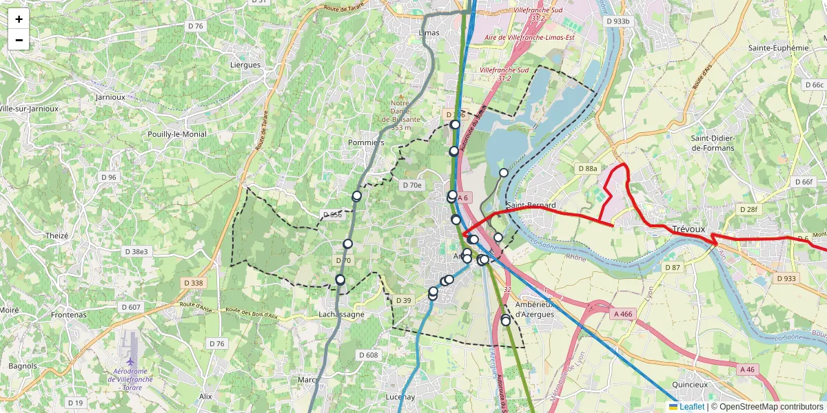Carte du réseau de transport en commun à Anse - lignes de bus et arrêts