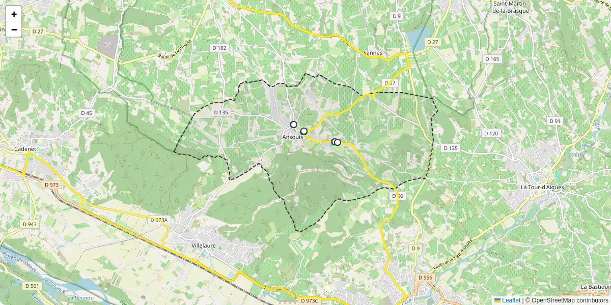 Carte du réseau de transport en commun à Ansouis - lignes de bus et arrêts