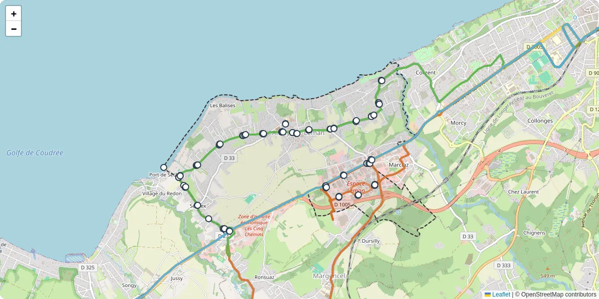 Carte du réseau de transport en commun à Anthy-sur-Léman - lignes de bus et arrêts