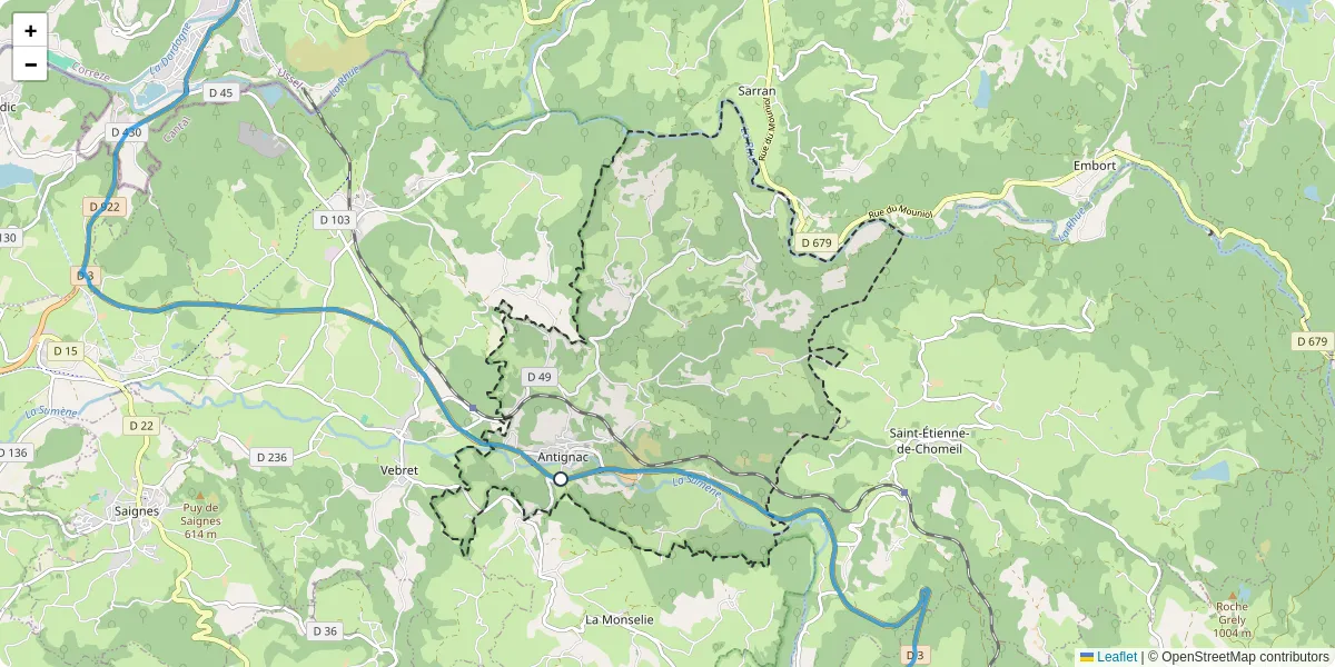 Carte du réseau de transport en commun à Antignac - lignes de bus et arrêts