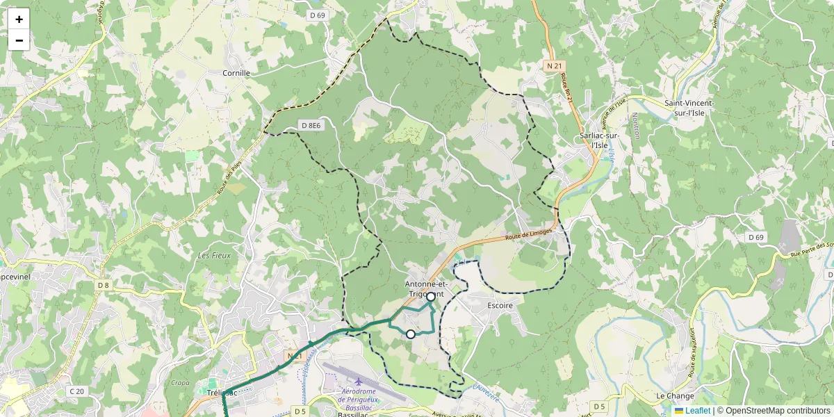 Carte du réseau de transport en commun à Antonne-et-Trigonant - lignes de bus et arrêts