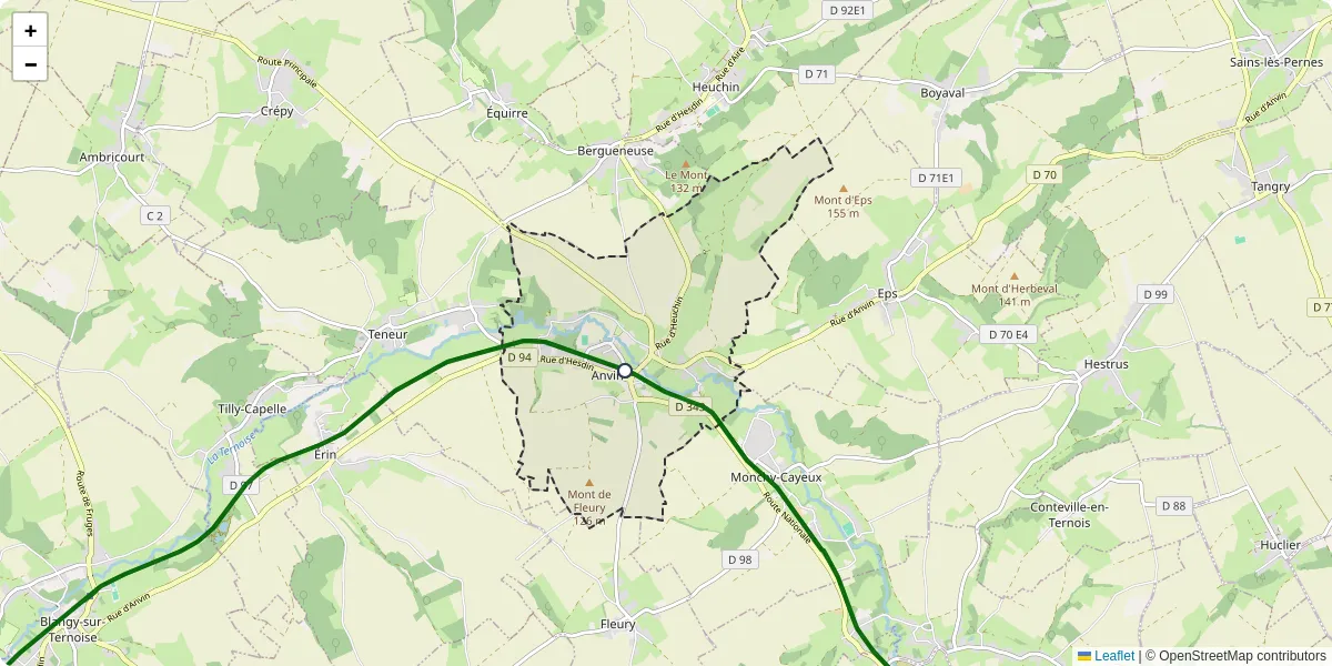 Carte du réseau de transport en commun à Anvin - lignes de bus et arrêts