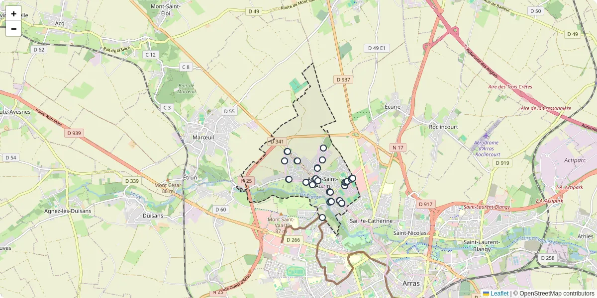 Carte du réseau de transport en commun à Anzin-Saint-Aubin - lignes de bus et arrêts