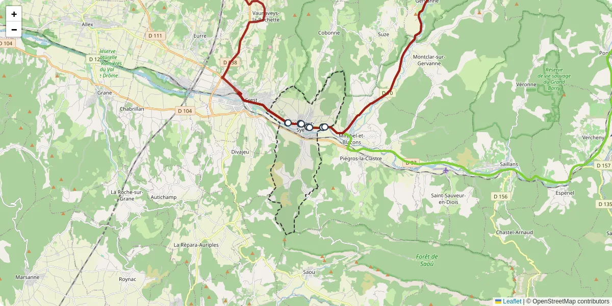 Carte du réseau de transport en commun à Aouste-sur-Sye - lignes de bus et arrêts