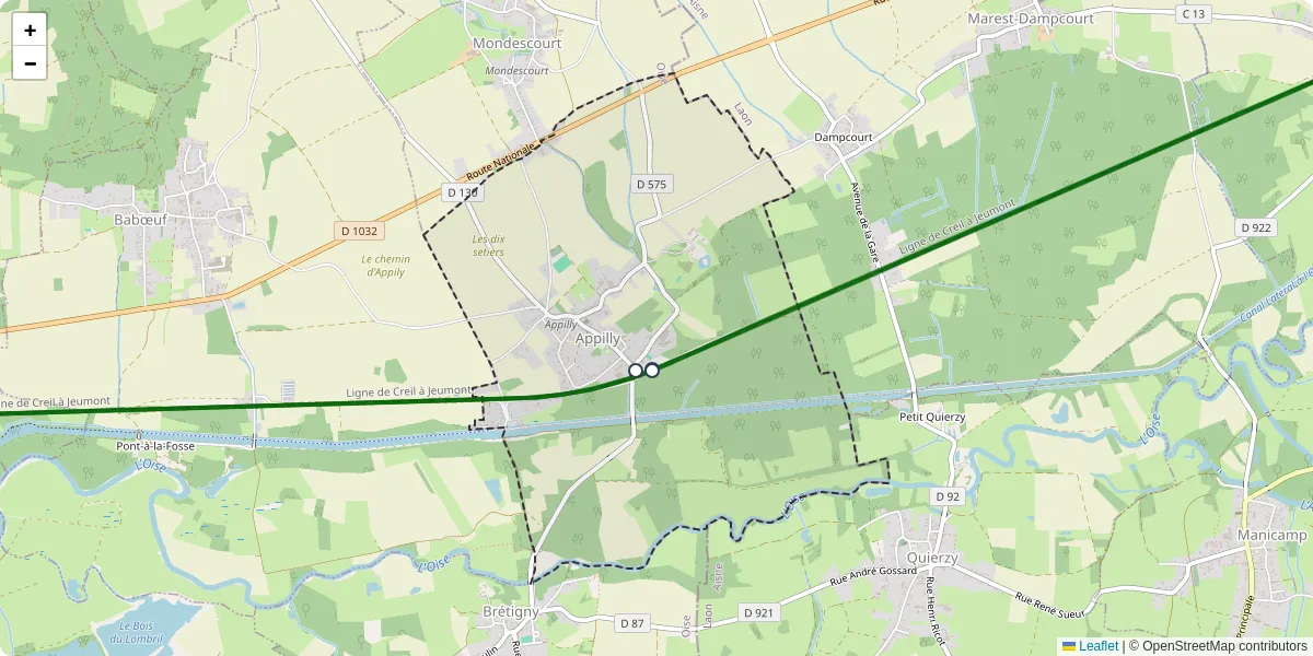 Carte du réseau de transport en commun à Appilly - lignes de bus et arrêts