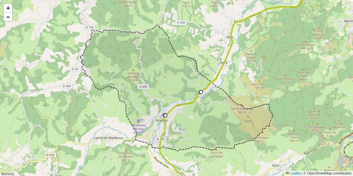 Carte du réseau de transport en commun à Aramits - lignes de bus et arrêts