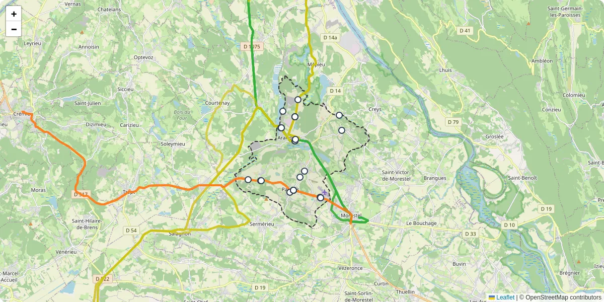Carte du réseau de transport en commun à Arandon-Passins - lignes de bus et arrêts