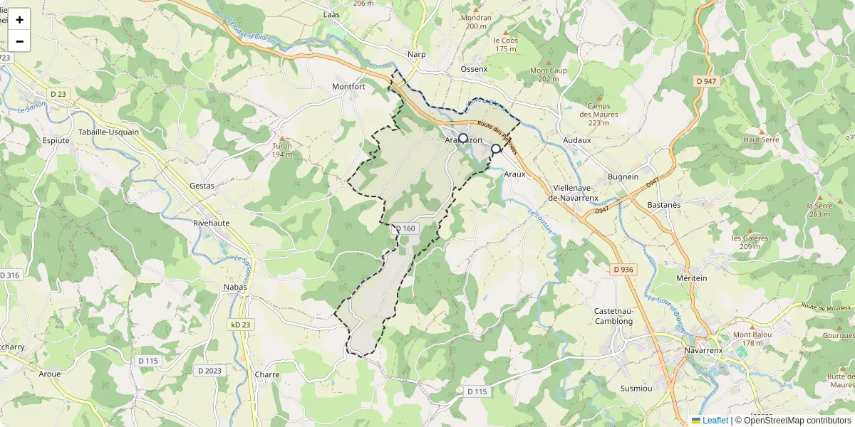 Carte du réseau de transport en commun à Araujuzon - lignes de bus et arrêts