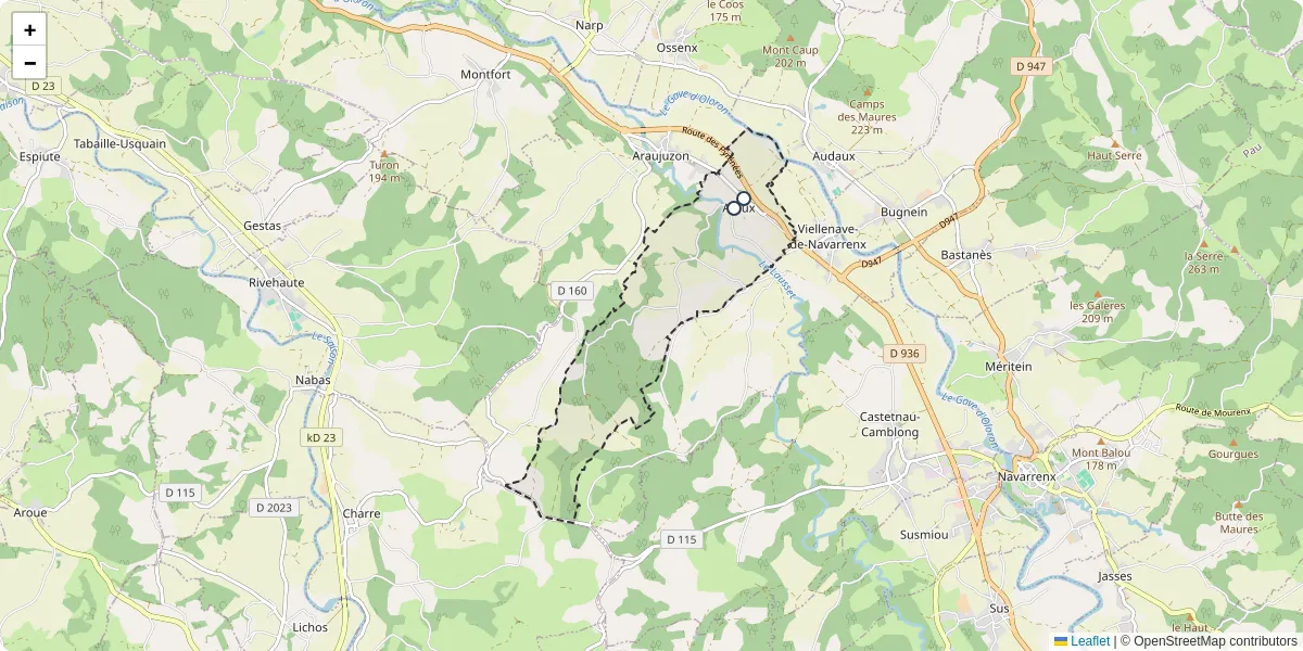 Carte du réseau de transport en commun à Araux - lignes de bus et arrêts
