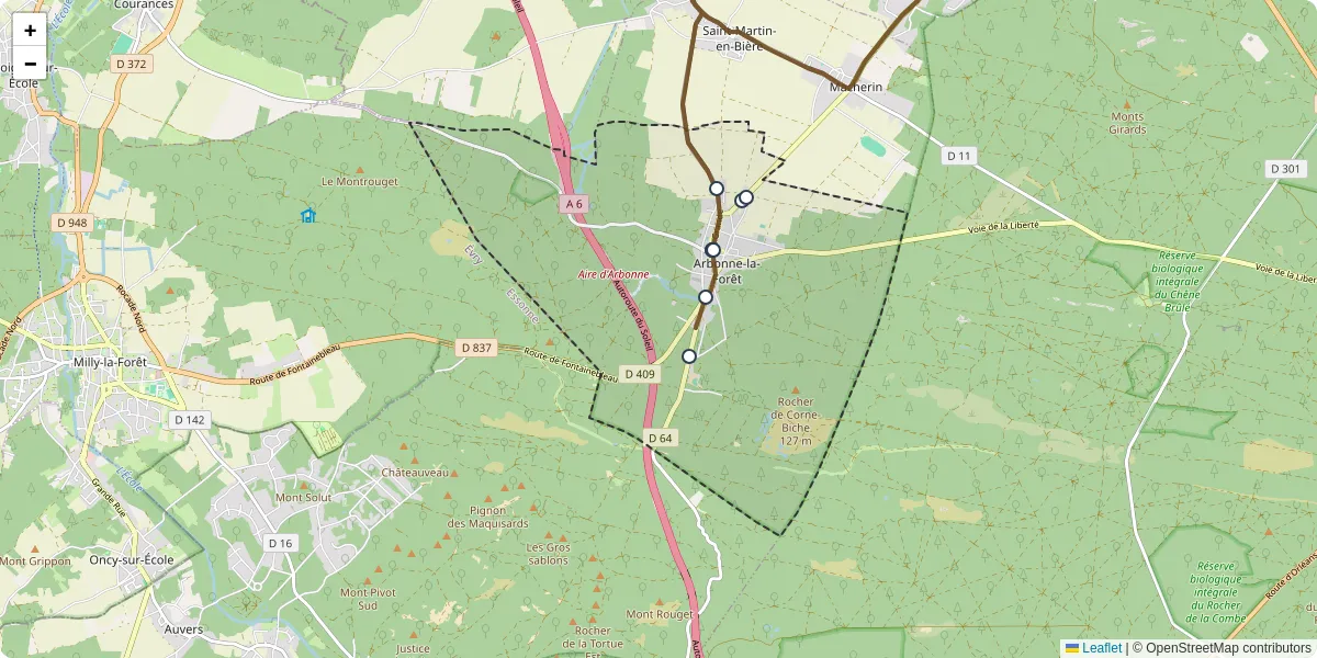 Carte du réseau de transport en commun à Arbonne-la-Forêt - lignes de bus et arrêts