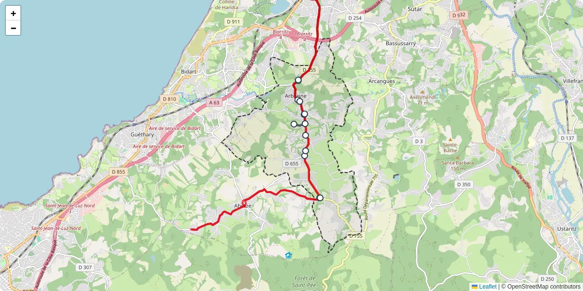 Carte du réseau de transport en commun à Arbonne - lignes de bus et arrêts