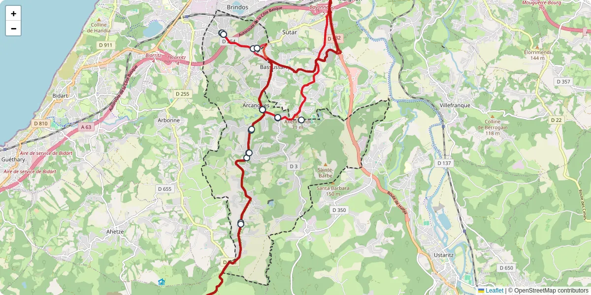 Carte du réseau de transport en commun à Arcangues - lignes de bus et arrêts