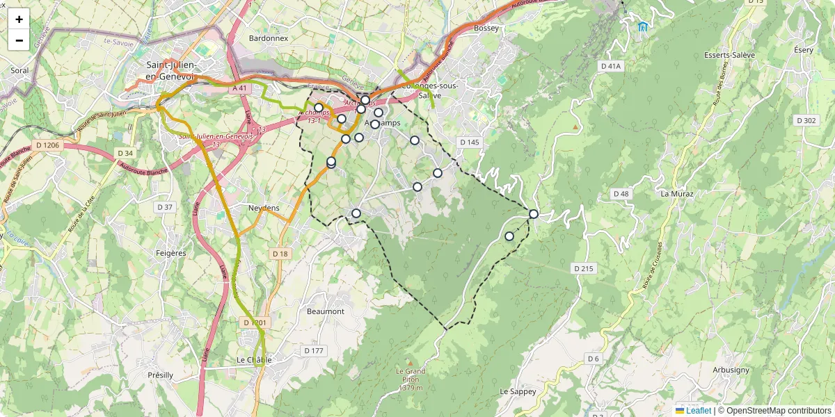 Carte du réseau de transport en commun à Archamps - lignes de bus et arrêts