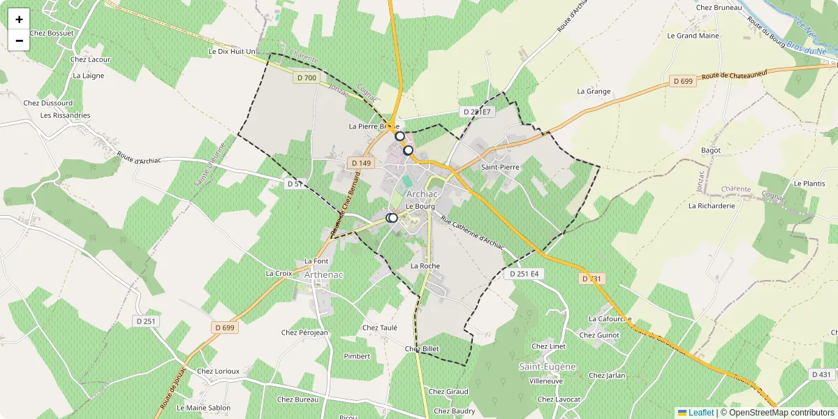 Carte du réseau de transport en commun à Archiac - lignes de bus et arrêts