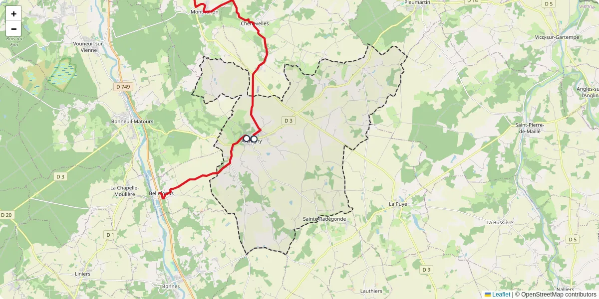 Carte du réseau de transport en commun à Archigny - lignes de bus et arrêts