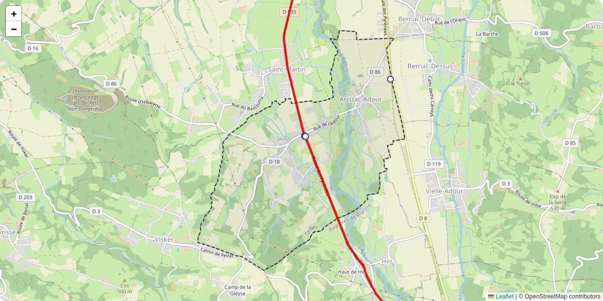 Carte du réseau de transport en commun à Arcizac-Adour - lignes de bus et arrêts