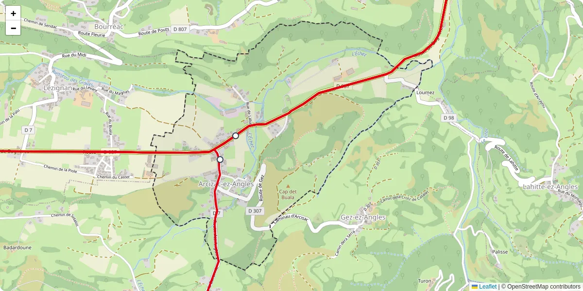 Carte du réseau de transport en commun à Arcizac-ez-Angles - lignes de bus et arrêts
