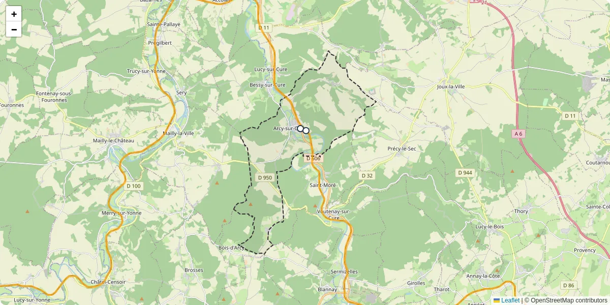 Carte du réseau de transport en commun à Arcy-sur-Cure - lignes de bus et arrêts