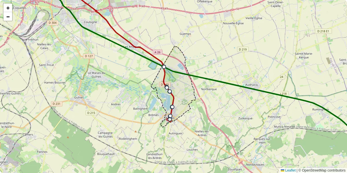 Carte du réseau de transport en commun à Ardres - lignes de bus et arrêts