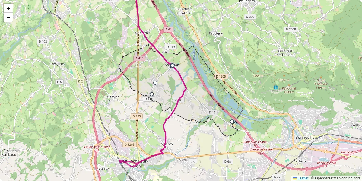 Carte du réseau de transport en commun à Arenthon - lignes de bus et arrêts