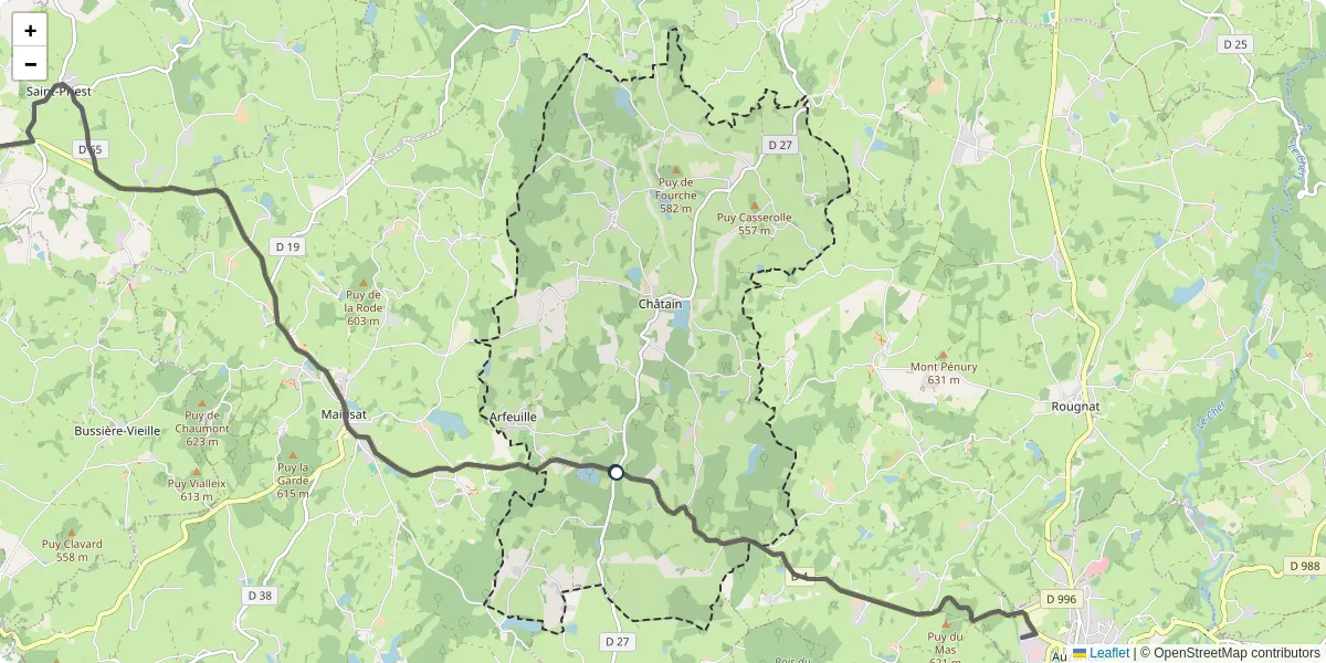 Carte du réseau de transport en commun à Arfeuille-Châtain - lignes de bus et arrêts