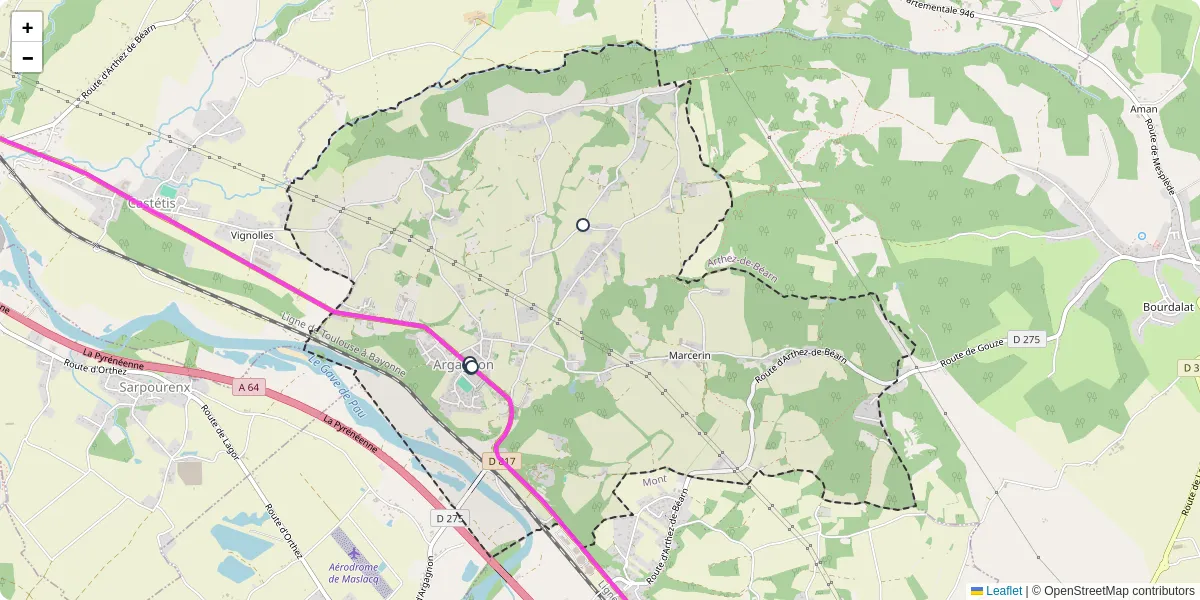 Carte du réseau de transport en commun à Argagnon - lignes de bus et arrêts