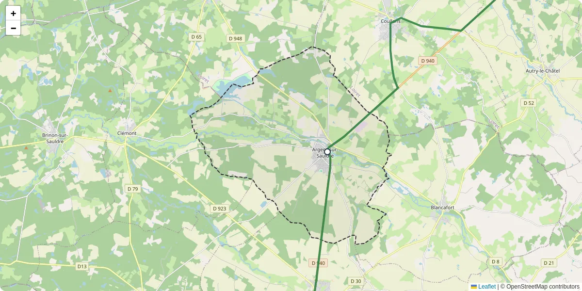 Carte du réseau de transport en commun à Argent-sur-Sauldre - lignes de bus et arrêts