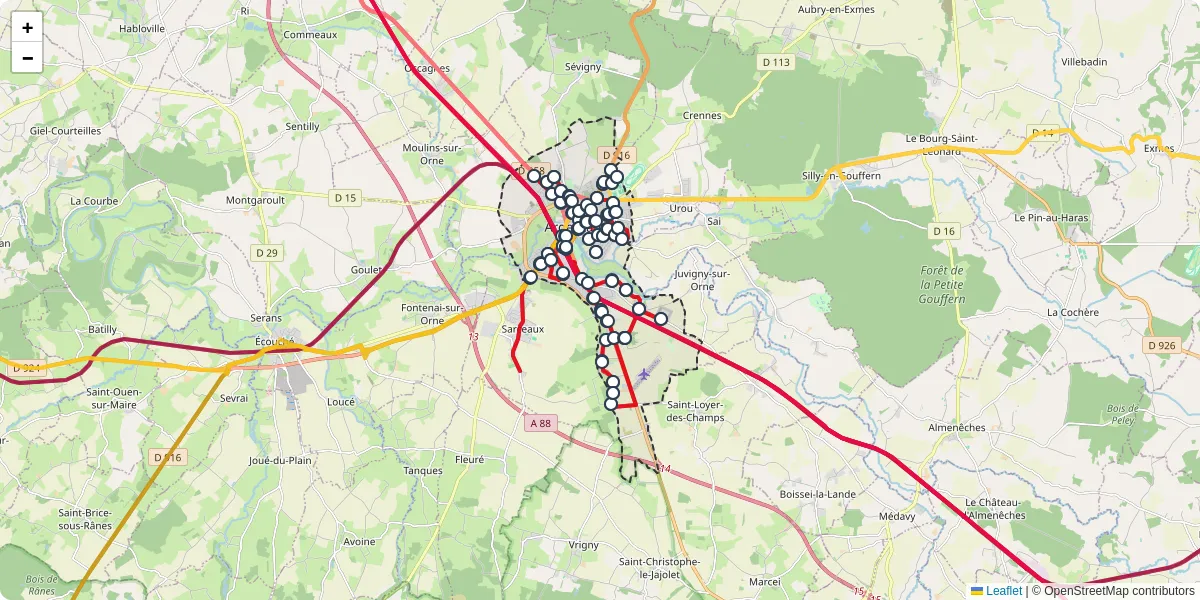 Carte du réseau de transport en commun à Argentan - lignes de bus et arrêts