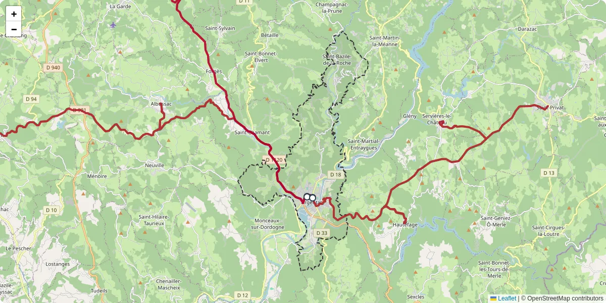 Carte du réseau de transport en commun à Argentat-sur-Dordogne - lignes de bus et arrêts