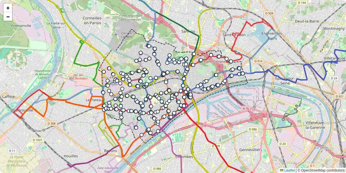 Carte du réseau de transport en commun à Argenteuil - lignes de bus et arrêts