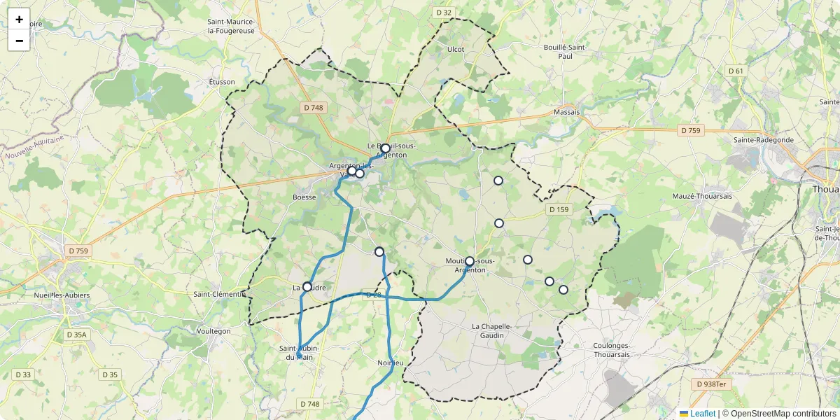 Carte du réseau de transport en commun à Argentonnay - lignes de bus et arrêts