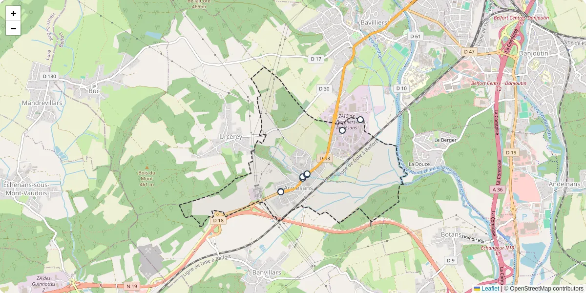 Carte du réseau de transport en commun à Argiésans - lignes de bus et arrêts
