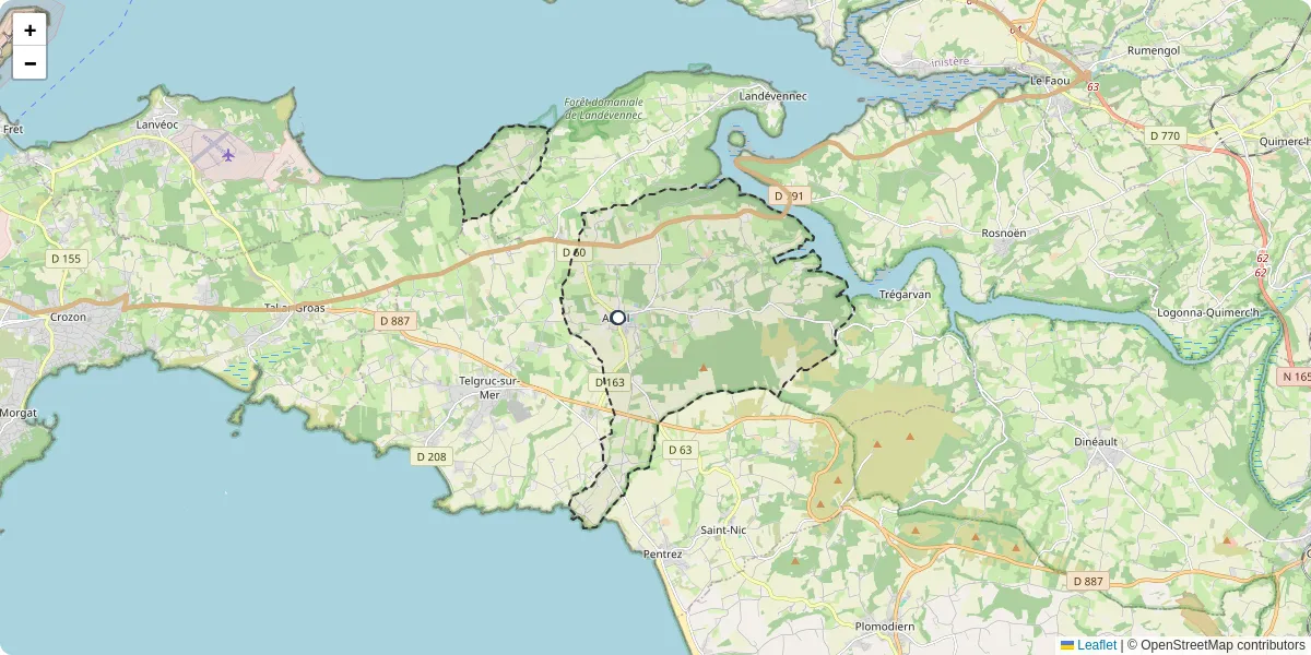 Carte du réseau de transport en commun à Argol - lignes de bus et arrêts