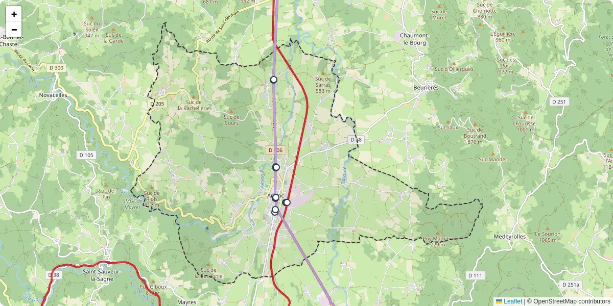 Carte du réseau de transport en commun à Arlanc - lignes de bus et arrêts