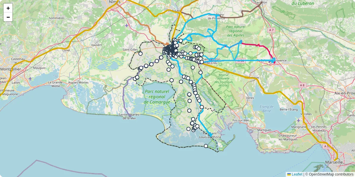 Carte du réseau de transport en commun à Arles - lignes de bus et arrêts