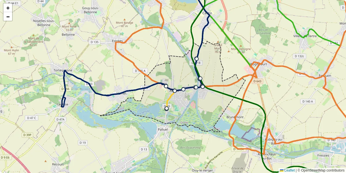 Carte du réseau de transport en commun à Arleux - lignes de bus et arrêts