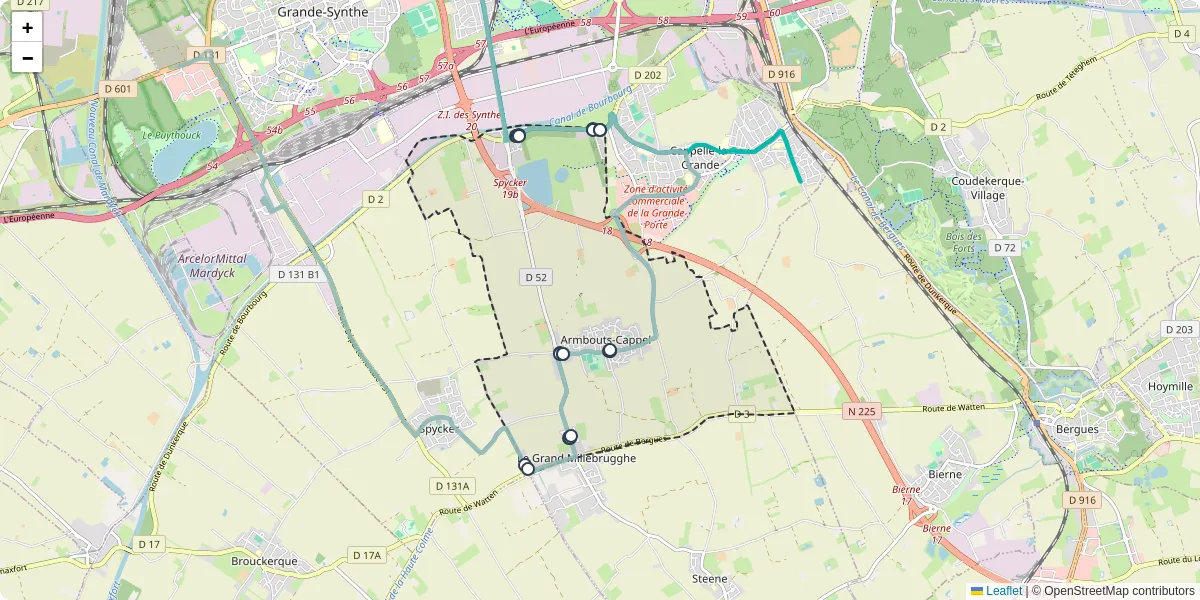 Carte du réseau de transport en commun à Armbouts-Cappel - lignes de bus et arrêts