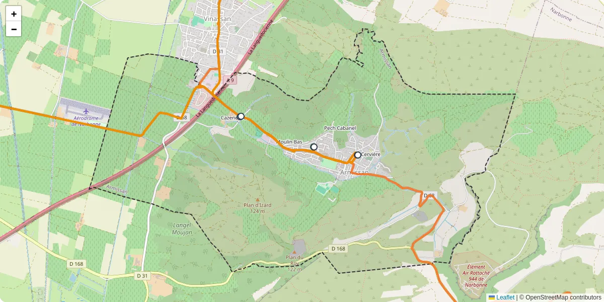 Carte du réseau de transport en commun à Armissan - lignes de bus et arrêts