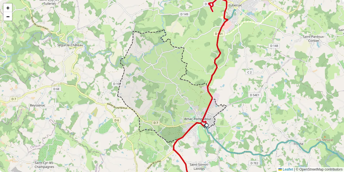 Carte du réseau de transport en commun à Arnac-Pompadour - lignes de bus et arrêts