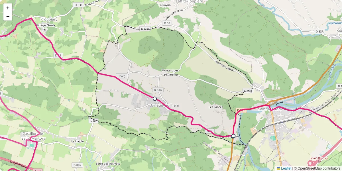 Carte du réseau de transport en commun à Arnaud-Guilhem - lignes de bus et arrêts